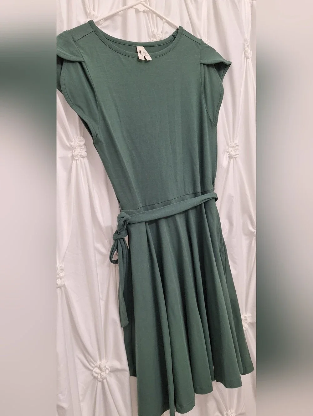 Pact Green Belted Cap-Sleeve Dress - Picture 2 of 6